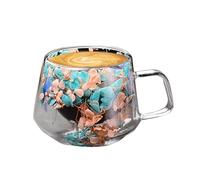 Glass Coffee Mugs - Double Walled 200ml Cups, Insulated Floral Fusion Drinkware with Heat Resistant Anti Scald Grip, Clear Thermal Layer Design, Ideal for Cappuccino Latte Tea Hot Cold Beverages