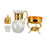 Glass Coffee Pot Set, Turkish Coffee Pot European Heatable Water Pitcher with Lid and Cup Vintage Hot Cold Tea Kettle Tea Kettle for Home Office (Gold)