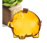 Glass Coin Bank - Small Gold Bean Swine Shape | Decorative Saving Jar Durable Piggy Bank for Dressing Table Bookshelf Commemorative Coin Storage Home Decor