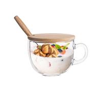 Glass Cup Clear Coffee Mug with Lids Spoon for Breakfast Tea,Milk,Beverage,Oats,yoghurt