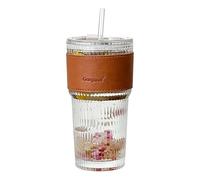 Glass Cups Lids - 20oz Clear Coffee Jar Drinking Glass Straw for Daily Use | Leak Proof Silicone Seal with Tumbler Mug, Tea Water Juice Cocktail Beer for Home Kitchen Office Gift Use