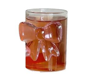 Glass Cups - Transparent Heat Resistant Drinking Glassware With Bow Design | Glass Cups | Kitchen Bar Restaurant Home Party Tea Coffee Beverage Essentials For Daily Use
