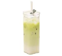 Glass Cups With Lids - Spill Resistant Bar Glassware, Square Cups, Cuboid Beverage Tumblers | Splash Proof Chalices Angular Cocktail Steins Crystalline Juice Goblets Silicone Sealed Flutes For Kitchen