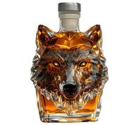 Glass Decanter, Whiskey Bottle, Wolf Head Liquor Container, Artistic Animal Shape, Leakproof Seal Design, for Bar Home Display present Party, 8.66x4.33x3.15 Inches Clear 1 Piece