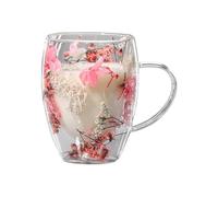 Glass Double Wall Coffee Mug, 350ml Dried Flower Glass Cup with Anti-Scald Design, Perfect for Milk, Tea, Chocolate, Juice, Hot & Cold Beverages