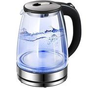 Glass Electric Hder con tapa interna de acero 100% de acero inoxidable, 1.7 L, BPA sin, 1500 W, protección automática y seca, inalámbrica, luz indicadora LED, caldera para agua caliente y té que hace