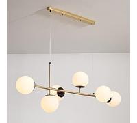 Glass Globe Chandelier Lighting Mid Century Industrial Chandeliers Pendant Light Linear Ceiling Hanging Metal with Shade for Living Room Farmhouse