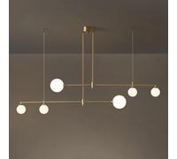 Glass Globe Chandelier Linear Light Gold Adjustable Bar Counter Iron Art Pendant Lamp Ceiling Hanging Lights Fixture for Over Table Living Room(6-Light)