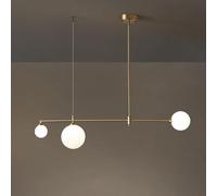 Glass Globe Chandelier Linear Light Gold Adjustable Bar Counter Iron Art Pendant Lamp Ceiling Hanging Lights Fixture for Over Table Living Room(3-Light)