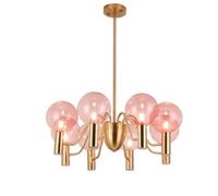 Glass Globe Sputnik Chandelier Mid Century Crystal Metal Pendant Light Adjustable Vintage Hanging Ceiling Lighting Fixture for Girls Dining Room B(Pink,D65*H53cm(8 he