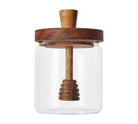 Glass Honey Jar, Wooden Lid Pot, Syrup Storage Container, Dipper Included Set, Kitchen Pantry Dispenser, Interactive Airtight Sweet Storage Vessel Home Cooking Serving Accessory 3.54x5.12 Inches