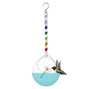 Glass Hummingbird Feeder - Beaded Chain Hook | Garden Bird Decor, Patio Fee | Hand-Blown Glass, Decorative Beaded Chain, Easy to Fill & Clean, Durable Hanging Hook, Perfect for Porch, Patio, Deck, Garden