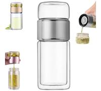 Glass Infuser,3-in-1 Smart Tea Infuser with 304 Stainless Steel Filter,Double Layer Glass Teas Infusers Bottle,Portable Loose Leaf Tea Maker for Office Home (Silver)
