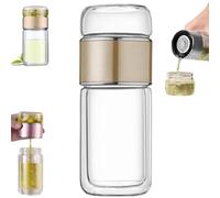 Glass Infuser,3-in-1 Smart Tea Infuser with 304 Stainless Steel Filter,Double Layer Glass Teas Infusers Bottle,Portable Loose Leaf Tea Maker for Office Home (Golden)