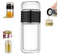 Glass Infuser,3-in-1 Smart Tea Infuser with 304 Stainless Steel Filter,Double Layer Glass Teas Infusers Bottle,Portable Loose Leaf Tea Maker for Office Home (Black)