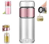 Glass Infuser,3-in-1 Smart Tea Infuser with 304 Stainless Steel Filter,Double Layer Glass Teas Infusers Bottle,Portable Loose Leaf Tea Maker for Office Home (Pink)