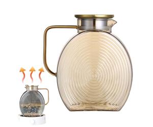 Glass Kettle - 2.5L Large Capacity Drink Pitcher With Stainless Steel Lid For Hot & Cold Beverages | Borosilicate Glass Water Container With Ergonomic Handle And Precision Pour Spout | For Kitchen, Ho