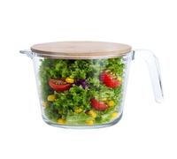 Glass Measuring Cups - Glass Cup with Measuring Scale | 1000ml Food Measurement Cups with Wooden Lid | Microwave Safe Baking Supplies for Cooking, Liquid Prep, Stirring, Home, Apartment, Restaurant