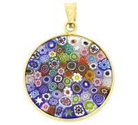 Glass Of Venice Collar con Colgante de Cristal de Murano Millefiori de Cristal de Venecia Multicolor en Marco de Plata de Ley Chapado en Oro de 7/8 Pulgadas para Mujer Hecho a Mano en Venecia, Italia