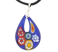 Glass Of Venice Collar con colgante de lágrima de cristal de Murano Gemma Millefiori, color azul y multicolor con colgante de gota de 1-3/4 pulgadas, joyería de moda para mujer hecha a mano en Venecia