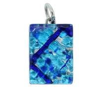 Glass Of Venice Collar con Colgante Rectangular Italiano de Cristal de Murano Mujer, Azul Aguamarina con Hoja de Plata de Ley infundida