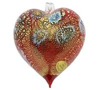 Glass Of Venice Copa De Venecia Corazón De Cristal De Murano Adorno Navideño Millefiori Rojo Y Dorado. Adorno de Navidad de Vidrio soplado para decoración navideña, Hecho a Mano Italiano.