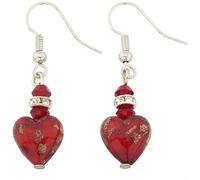 Glass Of Venice Pendientes colgantes de corazón veneciano de cristal de Murano con cristales - Rossi Hecho a mano en Venecia, Italia Joyas románticas para mujeres