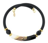 Glass Of Venice Pulsera ajustable de cristal de Murano con ondas doradas, color negro con banda de alambre cubierta de goma y cuenta central forrada de hoja dorada, hecha a mano en Venecia, Italia