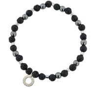 Glass Of Venice Pulsera elástica de cristal de Murano Etna con cuentas italianas, color negro y gris plateado para hombres y mujeres