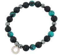 Glass Of Venice Pulsera elástica de Cuentas Italianas de Lava y Piedra - Negro y Verde Agua para Hombres o Mujeres