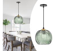 Glass Pendant Light, Modern Retro Green Striped Glass Lampshade E27 Height Adjustable Ceiling Hanging Lamp, DIY Chandelier for Kitchen Island/Dining Room/Living Room/Bedroom (9.8in) Household faucets