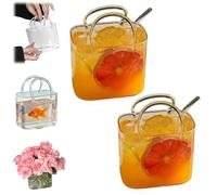 Glass Purse for Drinks Set,26 Oz Unique Wine Glasses Vase for Drinks with Straw,Creative Cute Handbag Shaped Cocktail Glass Cups for Fruit Juice,Tea,Flower Vase,Fish Bowl Vase (2)