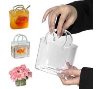 Glass Purse for Drinks Set,26 Oz Unique Wine Glasses Vase for Drinks with Straw,Creative Cute Handbag Shaped Cocktail Glass Cups for Fruit Juice,Tea,Flower Vase,Fish Bowl Vase (1)