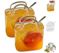 Glass Purse for Drinks,Unique Transparent Handbag Drinking Glasses with Straw,Reusable Cute Decorative Handbag Fish Bowl Vase for Fruit Juice,Tea,Flowers and Home,Bar Decor (2PCS)