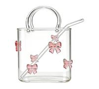 Glass Purse Vase With Straw - Glass 720ml | Reusable Handbag Cup With Straw For Juice | Creative Purse-Shaped Vase For Flowers And Small Fish Tank Home Decor Gift Giving