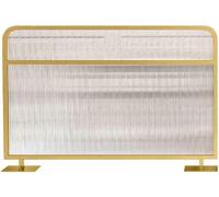 Glass Room Divider Office Partition Tempered Glass Panels Table Dividers Panels Partitions,Desk Partition Screen, Black Iron Divider with Translucent Glass, Privacy Panel-Gold-100x150x28cm
