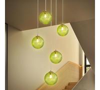 Glass Sphere Chandelier Adjustable Height Pendant Light for High Ceilings 5-Light Linear Fixture Ideal Living Rooms Hallways Hotels and Spiral Staises