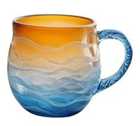 Glass Sunset Mug, Sunset & Oceans Glass Mug, Novelty Resin Sea Glasses Waves Mugs, Unique Beach Themed Tea Cup, Novelty Gift for Ocean Lovers, Beautiful Home & Kitchen Decor (#A)