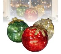 Glass Tabletop Christmas Ornaments 3ct, Light Up Christmas Ornaments, for New Year Thanksgiving Birthdays Holiday Party, Warm White Decorative Lamp (1Set(3PCS))