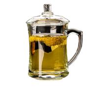 Glass Tea Cups with Handles, Transparent Tea Cups & Coffee Glasses, Glass Tea Cup with Lid, Thickened Heat-Resistant Tea Mug, for Loose-Leaf Tea, Blooming Tea, Tea Bag and Coffee (360ML)