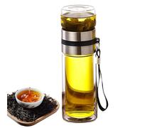 Glass Tea Infuser Bottle - 7.87 Inches Double Layer Water Cup | 350ML Heat Insulated Spiral Mouth - Leak Proof Tea And Water Separation Bottle For Home Travel Hydration Men, Loose Leaf Tëa