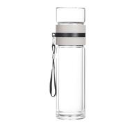 Glass Tea Infuser Bottle, Leakproof Water Tumbler with Dangling Rope, Portable 450ml Tea Cup for Loose Leaves and Fruit Infused Drinking, Beige, 2.76x10.24 Inches