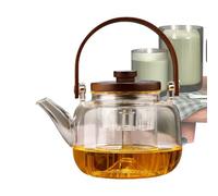 Glass Teapot 1L Heat Resistant With Infuser Lid And Wooden Handle