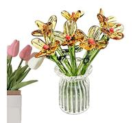 Glass Vases For Flowers - 5.5x2.2cm Mini Aesthetic Bouquet Vase Clear Table Decor Hand Blown Glass Vase with 7 Flowers Mini Artificial Flower Gift For Bedroom Bathroom