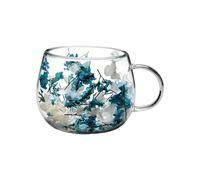Glass Water Cups - 300ml Heat-Resistant Double Wall Mug for Home | Dried Flower Infused Glass with Insulated Handle & High Borosilicate Finish for Coffee, Tea, Milk, Juice and Birthday Parties