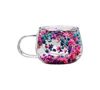 Glass Water Cups - 300ml Heat Resistant Dried Flower Drinking Glass for Daily Use | Clear Floral Coffee Mug with Comfortable Grip, Beverage Cup for Home Kitchen Living Room Office Dorm Party