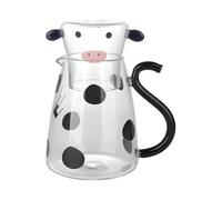 Glass Water Jug with Tumbler 500ml V-shaped Spout Heat Resistant Cute Clear Cow Glass Pitcher Portable Bedside All In One Carafe