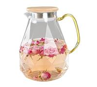 Glass Water Pitcher - 2L Glass 21.5cm, Large Capacity Beverage Jug With Lid Handle, Lemonade Dispenser | Juice Carafe, Iced Tea Coffee Milk Server For Kitchen Dining Office Party Use