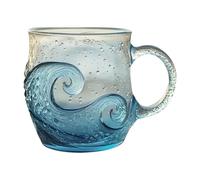 Glass Wave Mug - 300ml Coffee Cup with Handle | OceanTheme Glass Cup with UniqueWave Design, Hand-Blown Beach Style Drinkware for Coffee, Tea, Water | Ideal for Home, Office, Adults, Women