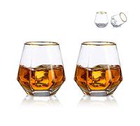 Glasseam Juego De 2 Vasos De Whisky De Diamante Inclinados, Vaso De Whisky De 300 Ml, Aspecto Moderno para Hombres, Mujeres, Papá, Esposo, Amigos, Cristalería para Vaso De Whisky/Ron/Borbón